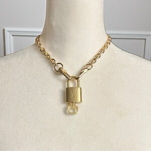 Authentic Louis Vuitton #305 Lock & Key Set on a 18K Gold Plated Chain Necklace